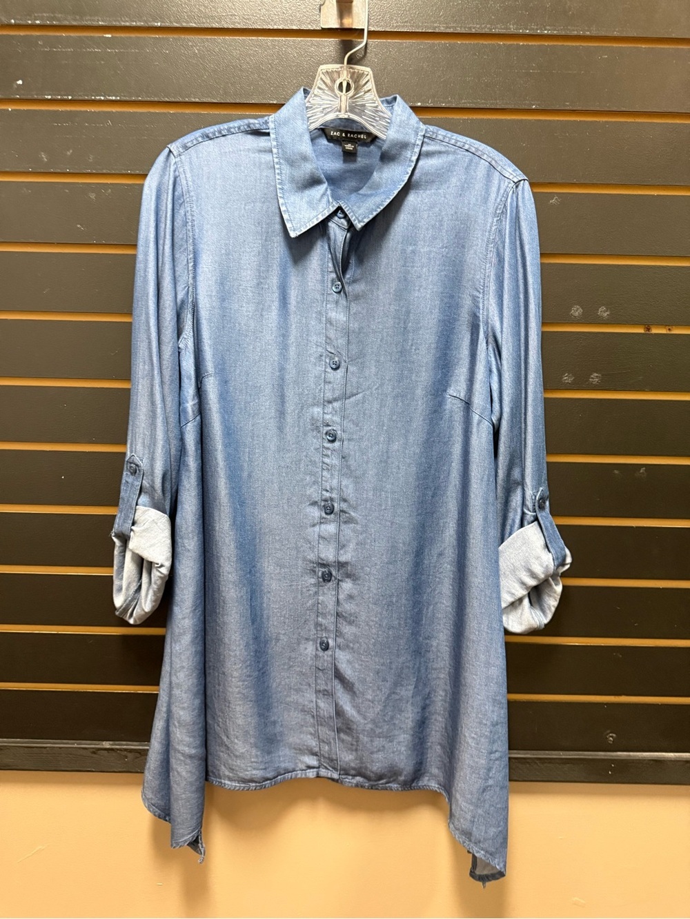 Zac & Rachel Lyocell Chambray Button Front Shirt Blouse M